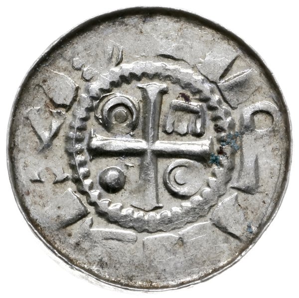 denar krzyżowy typu VI; Aw: Krzyż prosty z kulką