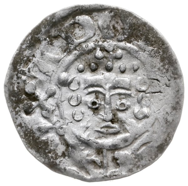denar (sterling) typu short crossmennica, Iserlohn, Aw: Popiersie wzorowane na anglosaskiego Henryka III, o bujnej fryzurze, z berłem, ADO[LF]VS C