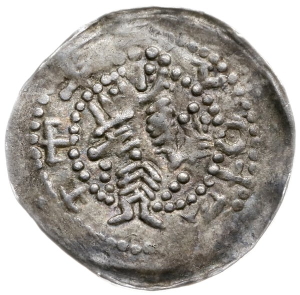 denar 1253-1257, Poznań; Aw: Książę na tronie na