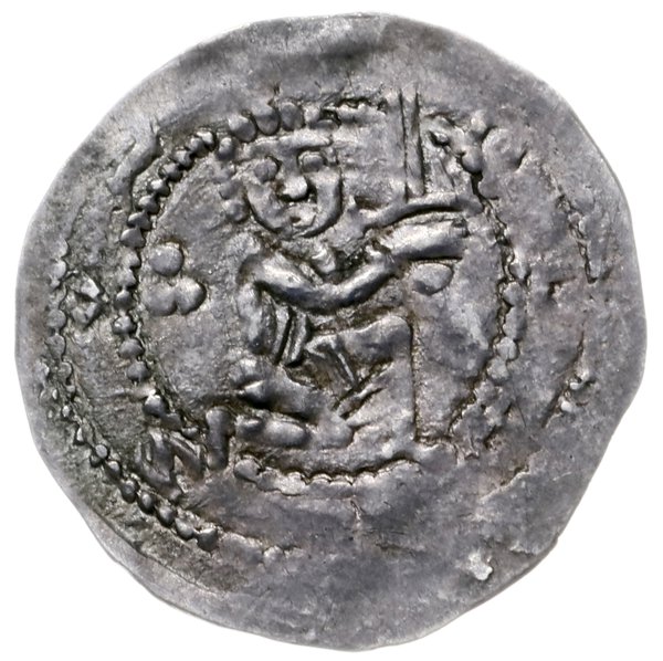 denar 1239-1249, Gniezno; Aw: Rycerz z mieczem n