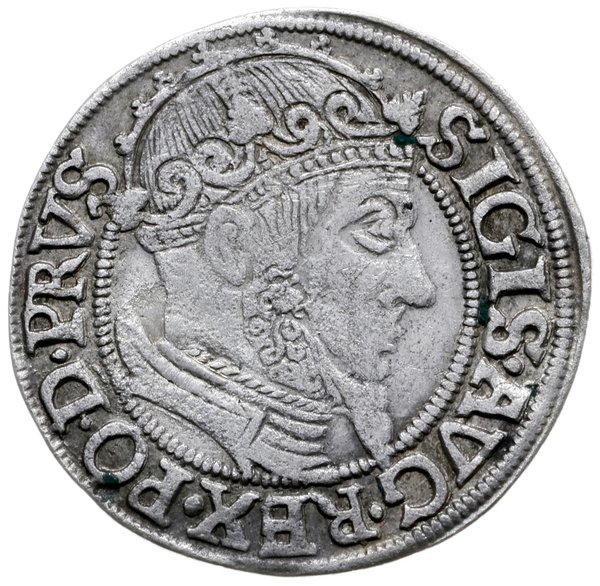 grosz 1557, Gdańsk; duża głowa króla, końcówka n