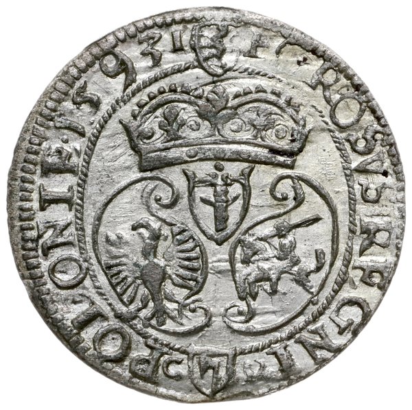 grosz 1593, Olkusz; Aw: Popiersie króla i napis 