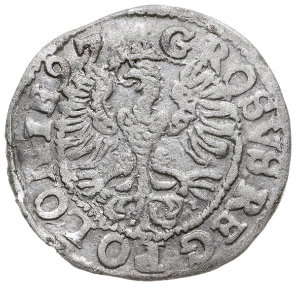 grosz 1597, Lublin; Aw: Nietypowa, odmienna koro