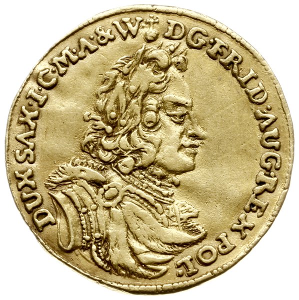 dukat 1698, Drezno; Aw: Popiersie króla w wieńcu
