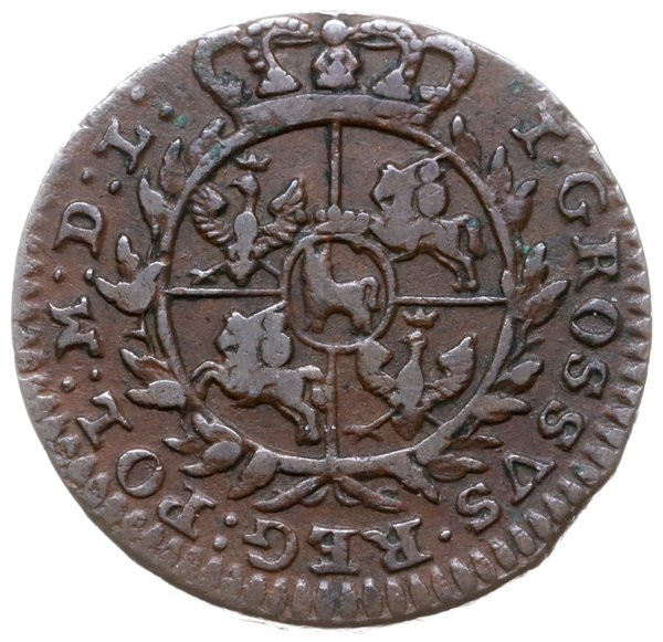 grosz 1765, Kraków; wysoka korona nad monogramem