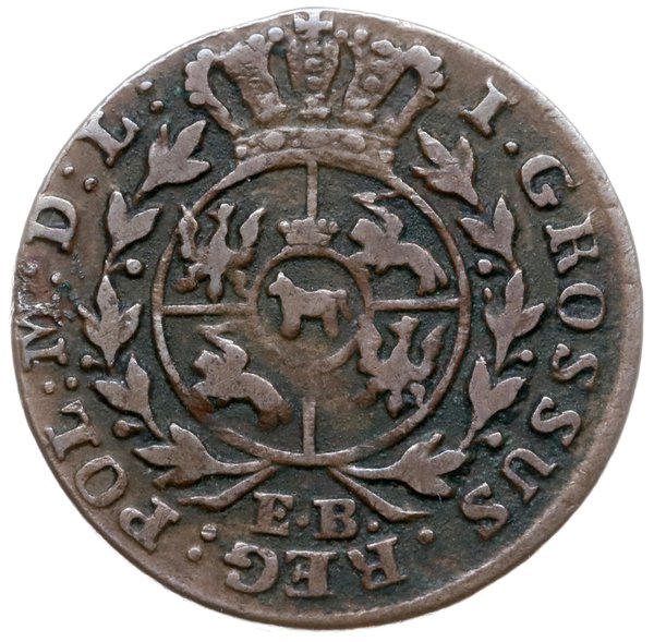 grosz 1783/E.B., Warszawa; szeroka korona nad mo