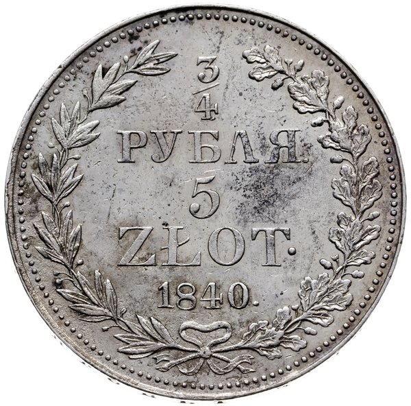 3/4 rubla = 5 złotych 1840 M-W, Warszawa; ogon O