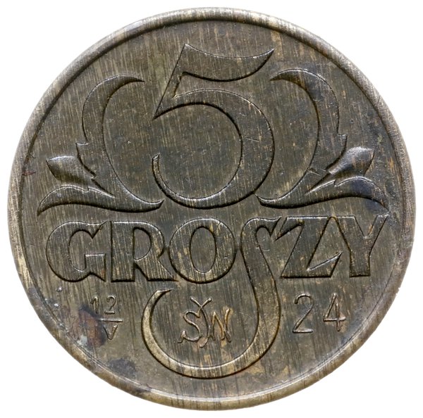 5 groszy 1923, Warszawa; na rewersie data 12 IV 