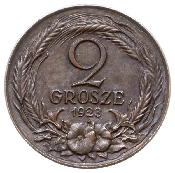 2 grosze 1923, Warszawa; nominał po obu stronach