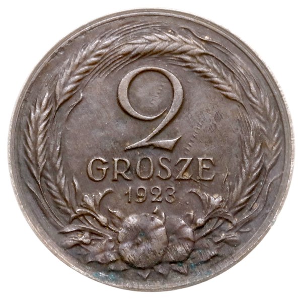 2 grosze 1923, Warszawa; nominał po obu stronach