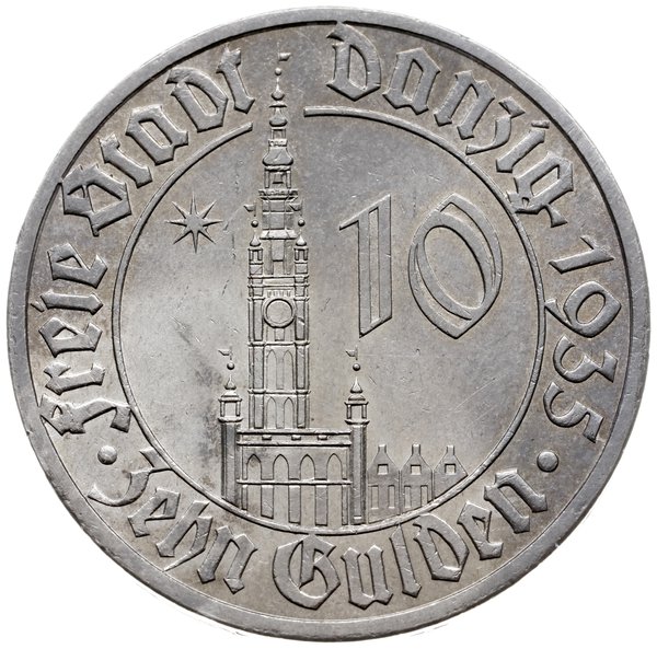 10 guldenów 1935, Berlin; Ratusz Gdański; Jaeger