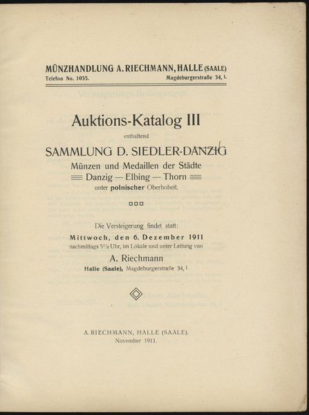 Albert Riechmann, Halle (Salle); katalog aukcyjn