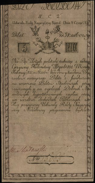 5 złotych 8.06.1794, seria N.C.2., numeracja 13065