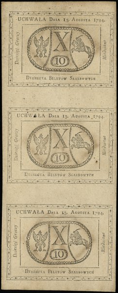 3 x 10 groszy miedziane 13.08.1794; trzy sztuki 