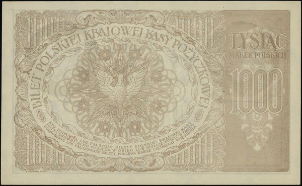 1.000 marek polskich 17.05.1919, seria III-D, numeracja 436560, znak wodny orły i litery B-P”