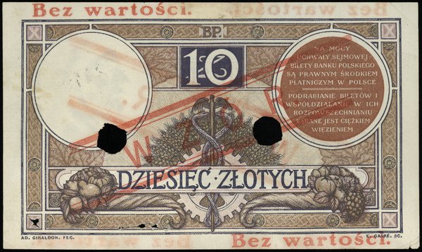 10 złotych 28.02.1919; seria 4.A, numeracja 0976