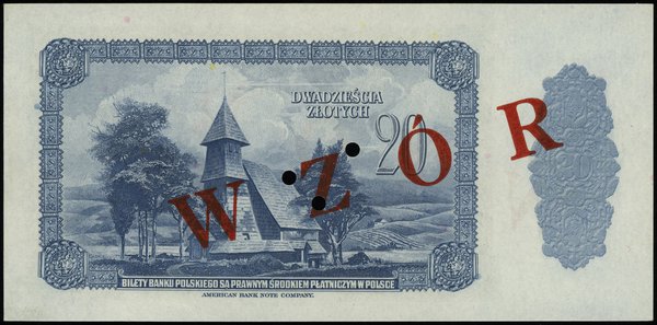20 złotych 20.08.1939, numeracja 0000000, ukośny