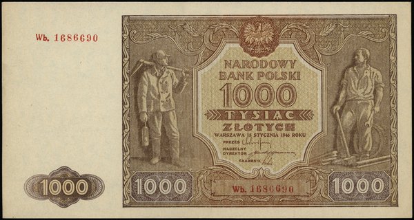 1.000 złotych 15.01.1946, seria zastępcza Wb., numeracja 1686690