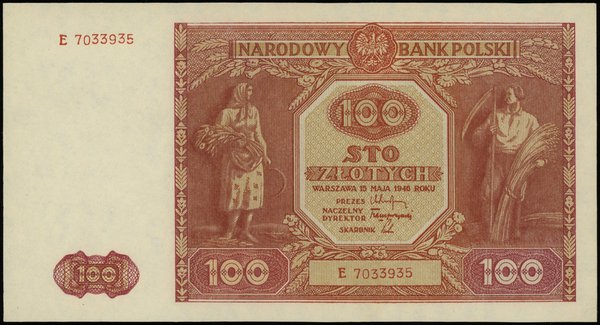 100 złotych 15.05.1946, seria E, numeracja 7033935, Lucow 1204 (R4), Miłczak 129a