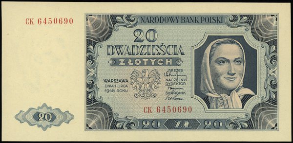 20 złotych 1.07.1948; seria CK, numeracja 645069