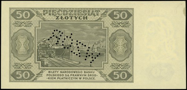 50 złotych 1.07.1948, seria DW, numeracja 0000061, perforowany napis WZÓR