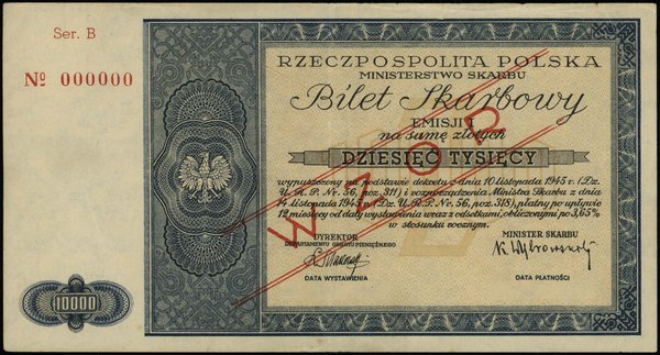 bilet skarbowy na 10.000 złotych 14.11.1945, WZÓR, seria B 000000, I emisja