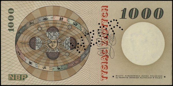 1.000 złotych 29.10.1965, seria H, numeracja 0000002, perforowany napis WZÓR