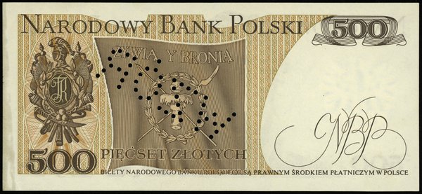 500 złotych 16.12.1974, seria Y, numeracja 0000081, perforowany napis wzór