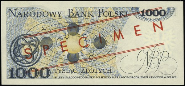 1.000 złotych 2.07.1975, seria AM, numeracja 0000060, czerwony ukośny nadruk WZÓR / SPECIMEN