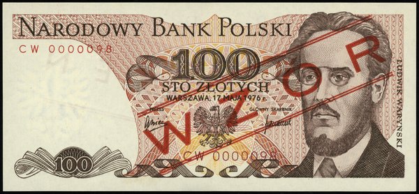 100 złotych 17.05.1976, seria CW, numeracja 0000