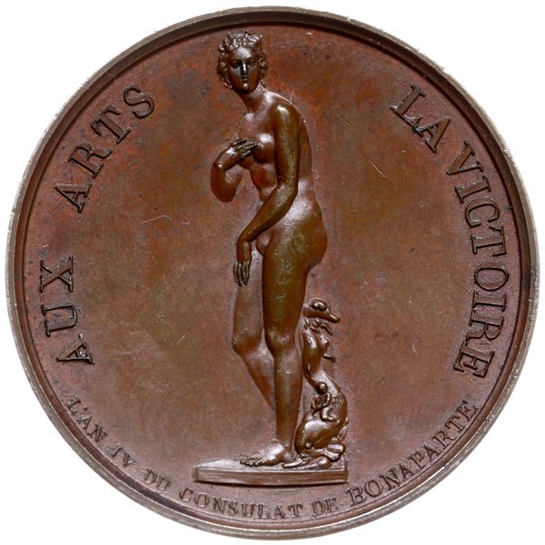 medal z 1803 roku (IV rok republiki) autorstwa Romain-Vincenta Jeuffroy oraz Dominique’a Vivant Denona poświęcony sprowadzeniu posągu Wenus Medycejskiej do Paryża