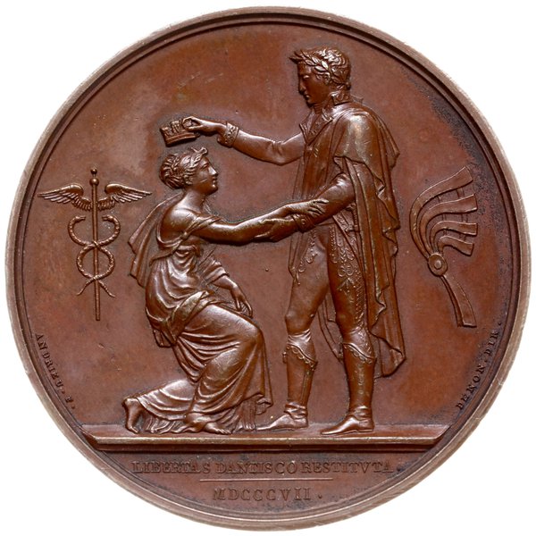 medal z 1807 roku autorstwa Andrieu’a i Denon’a wybity z okazji zdobycia Gdańska przez wojska Napoleona i ustanowienia Wolnego Miasta