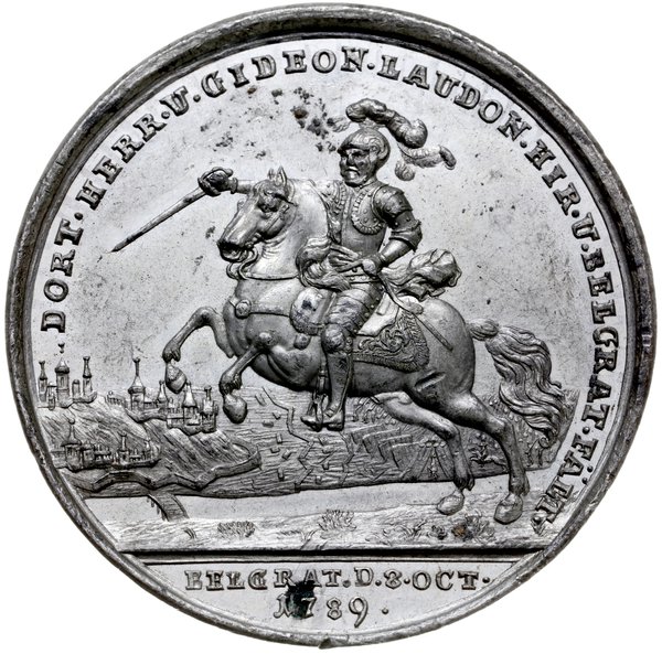 Austria, medal z 1789 roku autorstwa J. C. Rech’a wybity z okazji zdobycia Belgradu przez wojska dowodzone przez gen. Gideona Ernesta von Laudon