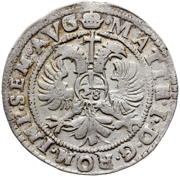 28 stuberów (floren) 1618, z tytulaturą Macieja (1612-1619), odmiana z datą nad koroną