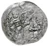 denar 1108-1138; Aw: Biskup z księgą i rycerz z włócznią; Rw: Mały krzyżyk z kulkami w polach, na ..