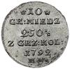 10 groszy miedziane 1792/M.W., Warszawa; odmiana z literami M.W. (Mennica Warszawska); Plage 237; ..