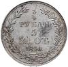 3/4 rubla = 5 złotych 1840 M-W, Warszawa; ogon Orła ułożony wachlarzowato, na rewersie długie wstę..