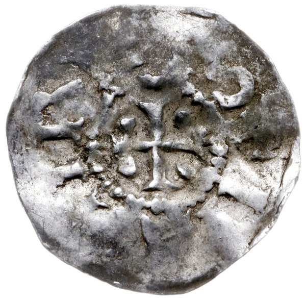 denar 1014-1024; Aw: Krzyż z kulkami w kątach, w