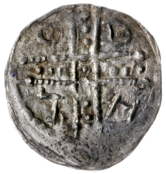 denar ok. 1185/90-1201, men. Wrocław; Aw: W 4 po
