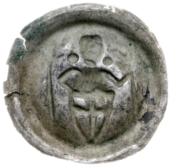 brakteat, ok. 1247-1258; Rycerz z tarczą, krzyże