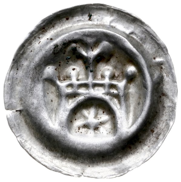 brakteat, ok. 1257-1268; Brama z łukowatym prześ