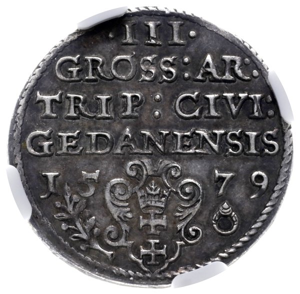 trojak 1579, Gdańsk; Aw: Popiersie króla w prawo