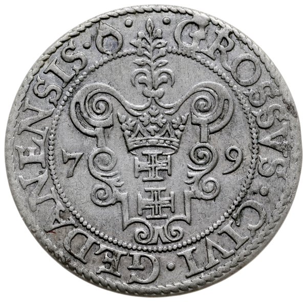 grosz 1579, Gdańsk; na awersie kropka kończy nap