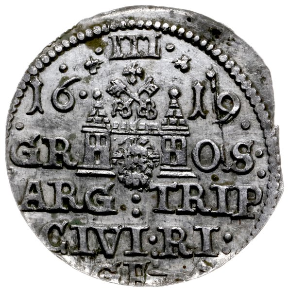 trojak 1619, Ryga; mała głowa króla, ostatni rok