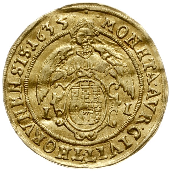 dukat 1635, Toruń; Aw: Małe popiersie króla i na