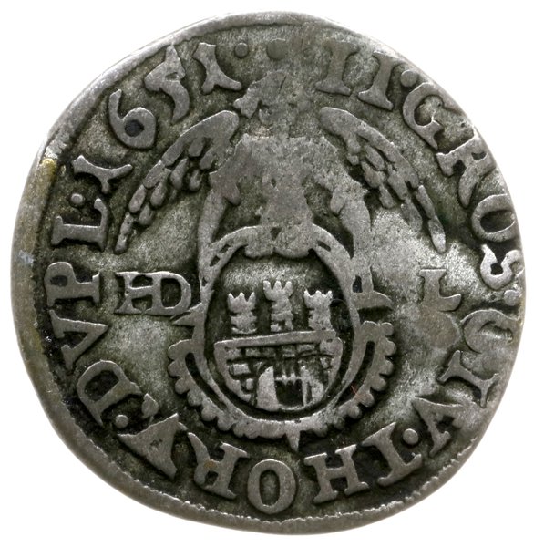 dwugrosz 1651, Toruń; odmiana bez obwódek; CNCT 