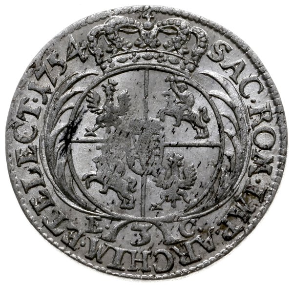 trojak 1754/EC, Lipsk; szerokie popiersie króla;
