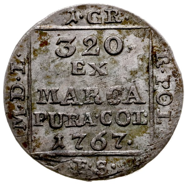 grosz srebrny 1767, Warszawa; wąska korona nad m