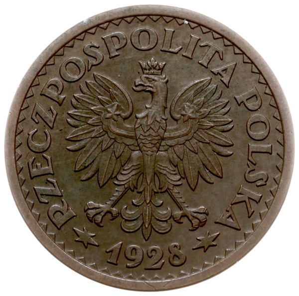 1 złoty 1928, Warszawa; nominał w wieńcu, bez na