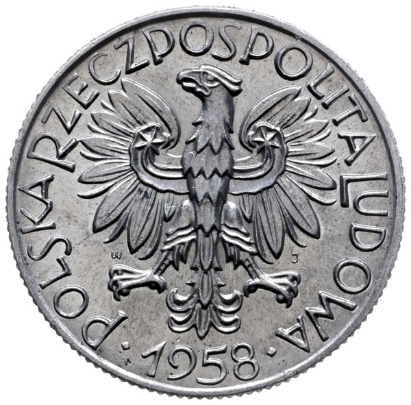 5 złotych 1958, Warszawa; Rybak, odmiana z szero